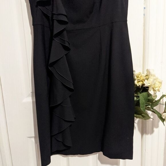Red Valentino Ruffle Black Dress Midi Virgin Wool Blend - Picture 3 of 9
